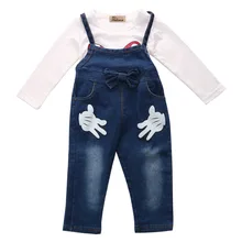 2017 Hot Toddler Girls Baby 0 Neck T shirt and Bib Denim Pants Outfits Set Clothes