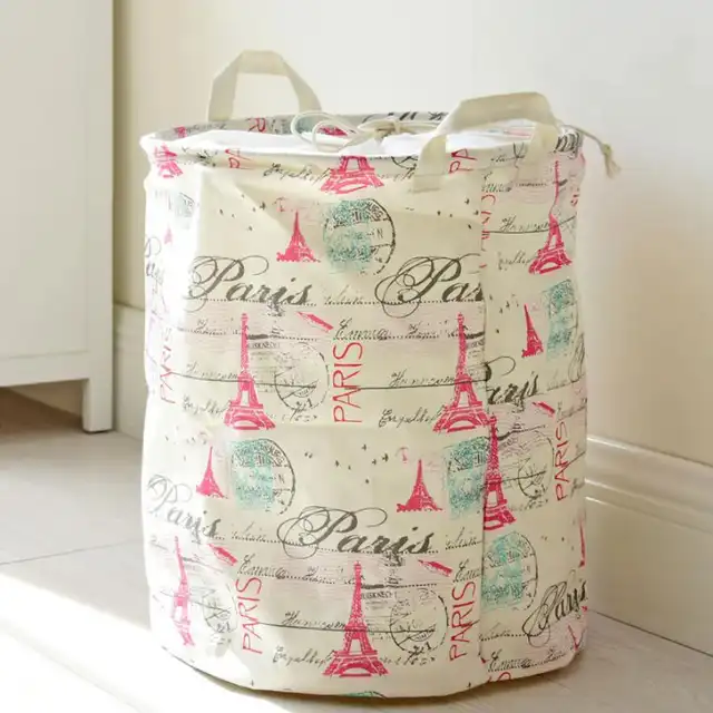 New Red Tower Stamps Cloth Laundry Hamper Clothes Storage Baskets Home Organizer Barrel Bags Kids Toy Barrels
