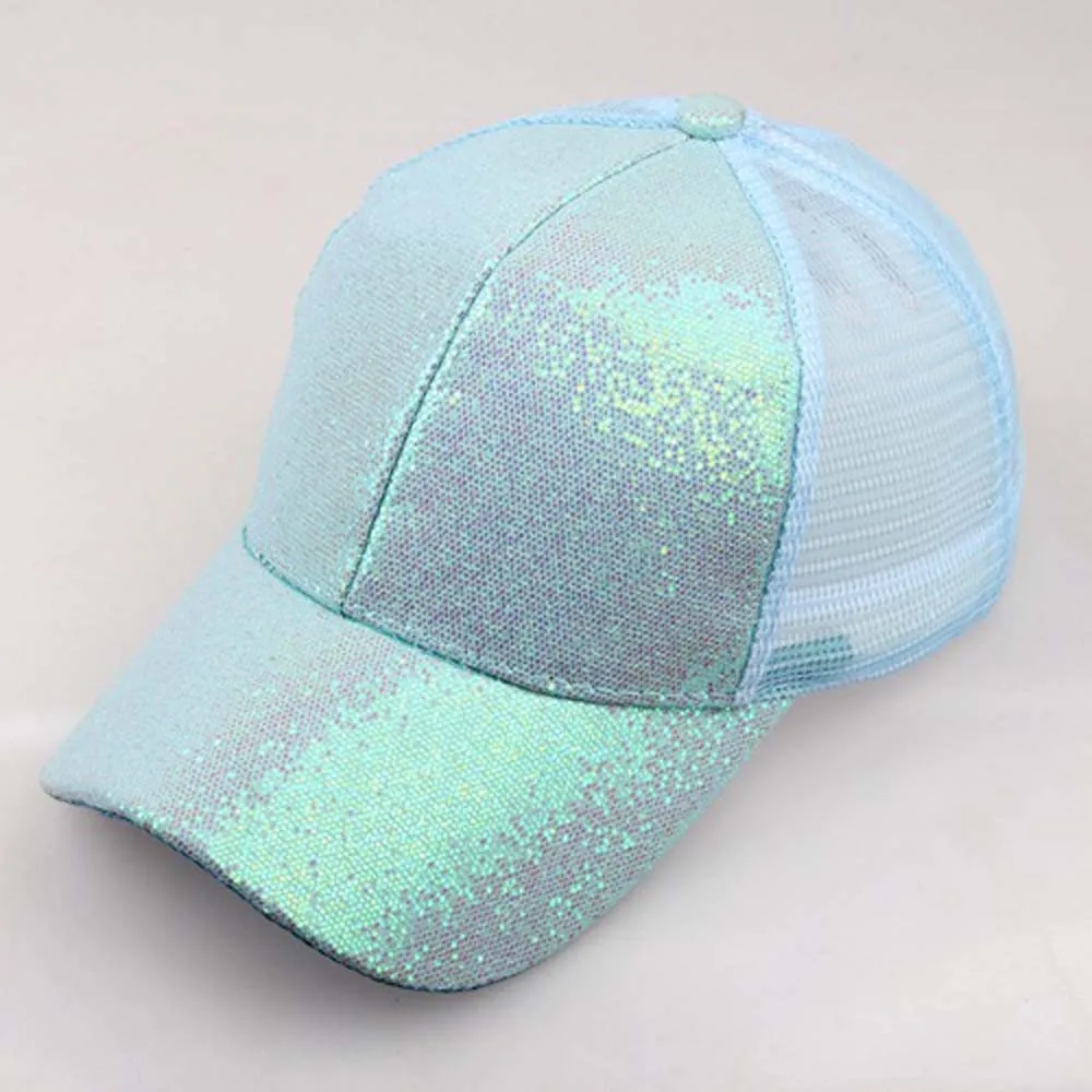 Glitter Ponytail Baseball Cap Unisex Sequins Shiny Hat Sun Caps Mesh Summer Hat Female Adjustable Hip Hop#Zer