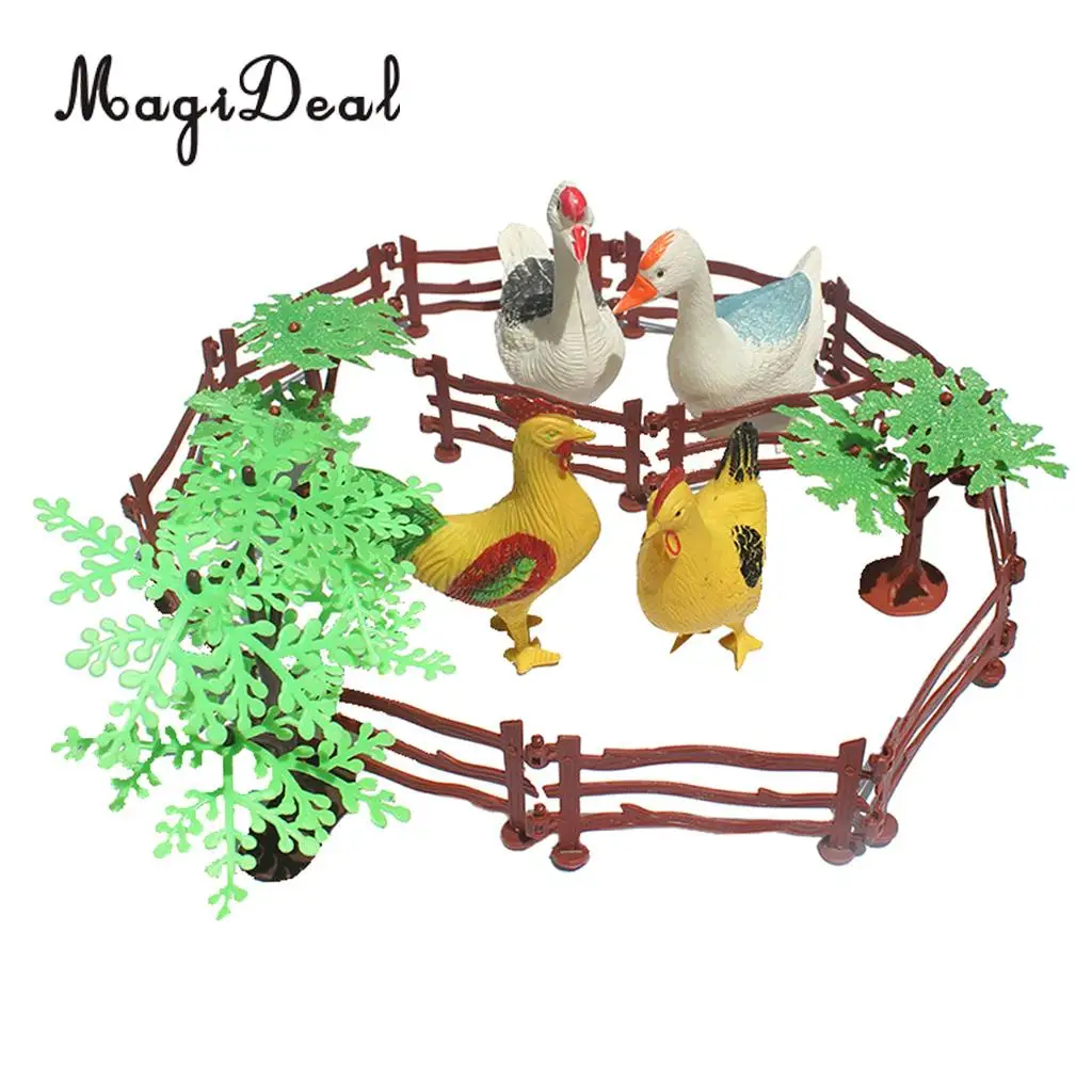 MagiDeal 19Pcs Plastic Farm Animals Hen Cock Duck Goose Model Figure Toys for Kids Play Special Gift