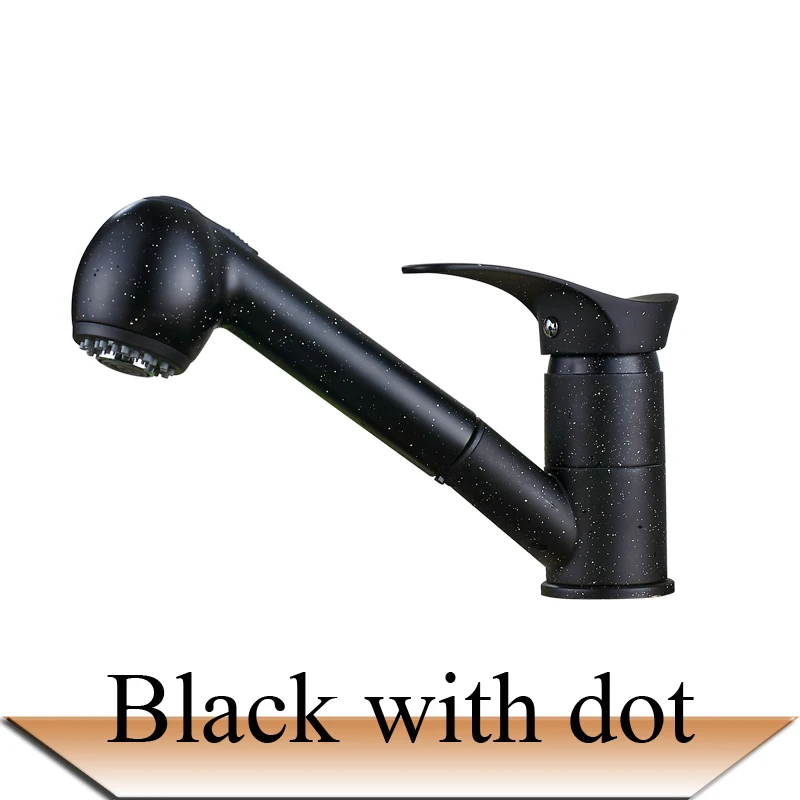Роскошный выдвижной кухонный кран с креплением на палубе, кухонные краны для воды с горячей и холодной водой, кран с одной ручкой - Цвет: Black with Dot