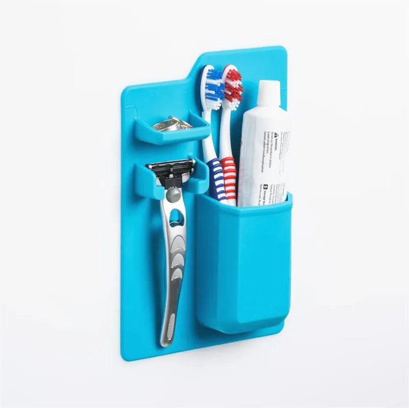 Ванная Комната Раковина держатель зубной щетки Силиконовый водонепроницаемый зубная паста и бритва Органайзер вешалка для ванной зеркало - Цвет: blue