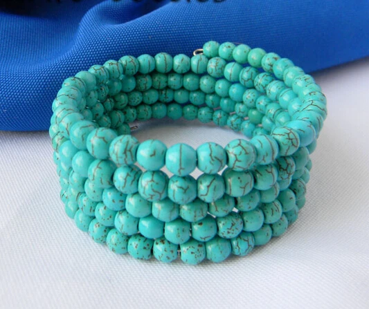 

free shipping 09472 5Strands Round Turquoise Bracelet