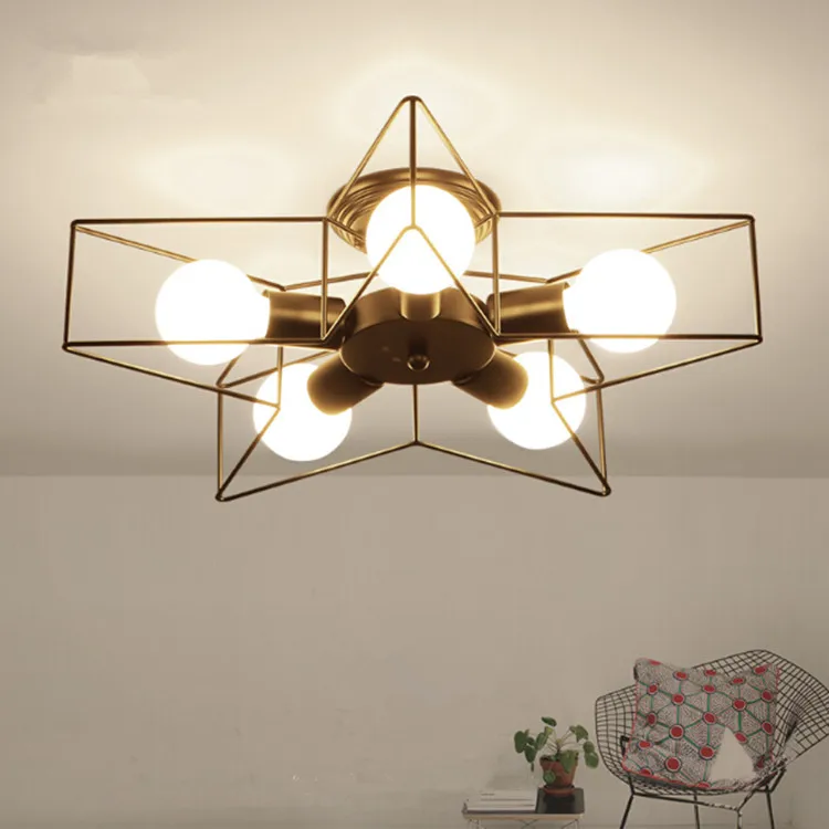 

American Country Star Shape LED Ceiling Lamp Modern Simple Iron Living Room Study Restaurant Bedroom Ceiling Light Free Shipping