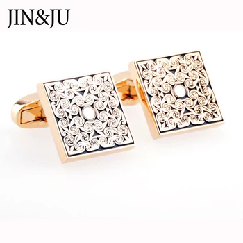 

JIN&JU Gold Color Square Cufflinks For Men's Abotoaduras Gift Shirt Cuff Button Retro Groom Wedding Cuff links Gemelos Cufflinks