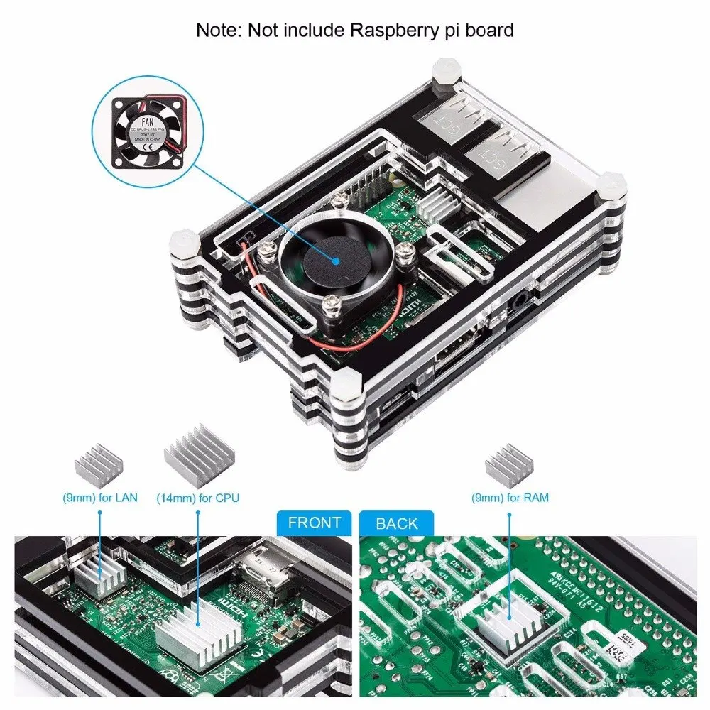 Для Raspberry Pi 3 B+ Бесщеточный вентилятор охлаждения процессора DC 5 В с 3 алюминиевыми радиаторами для Raspberry Pi 3b, 2b, Pi модели