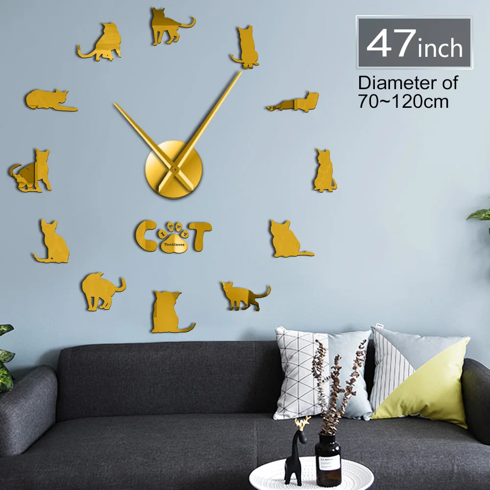 Talkative Cats Tonkinese Decorative Wall Clock Lively animal Oversized Quiet Sweep DIY Watch Wall Kitty Lover Gift