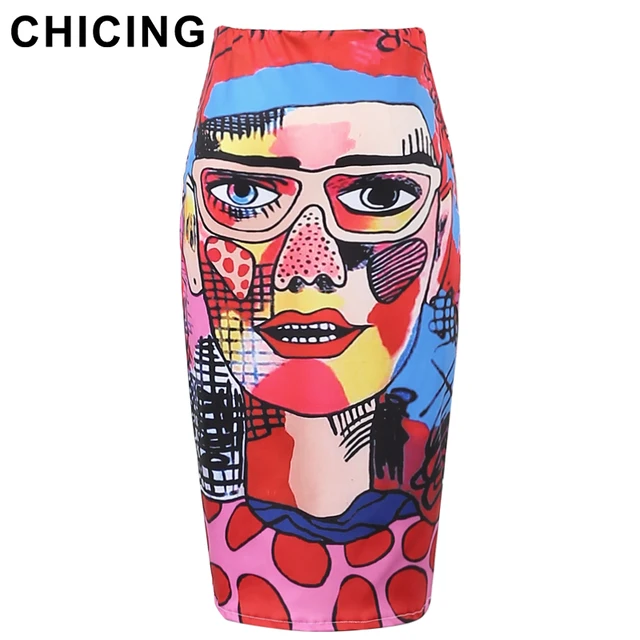 CHICING Women Pencil Skirts 2016 Funny Character Abstract Graffiti