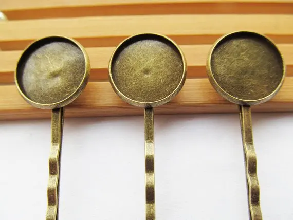 100pcs 18mmx60mm Vintage Antique Bronze Blank Bobby Hair Pin Clip,Round Base Setting,Pendant Charm,fit 16mm Cabochon/Cameo