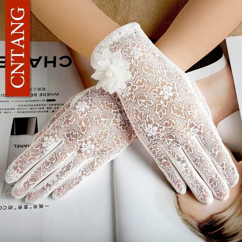 

CNTANG Summer Sexy Lace White Gloves For Women Fashion Ladies Touch Screen Flower Gloves Girls Female Driving Sunscreen Gloves