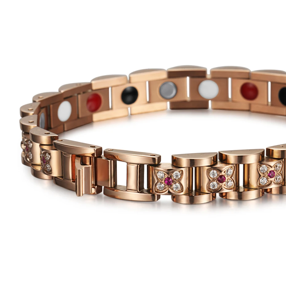 Cena RainSo magnetyczna bransoletka zdrowotna bransoletka dla kobiet kwiat zawieszka z cyrkonią łańcuszek Link Hologram bransoletka kobieta luksusowa biżuteria uzdrawianie