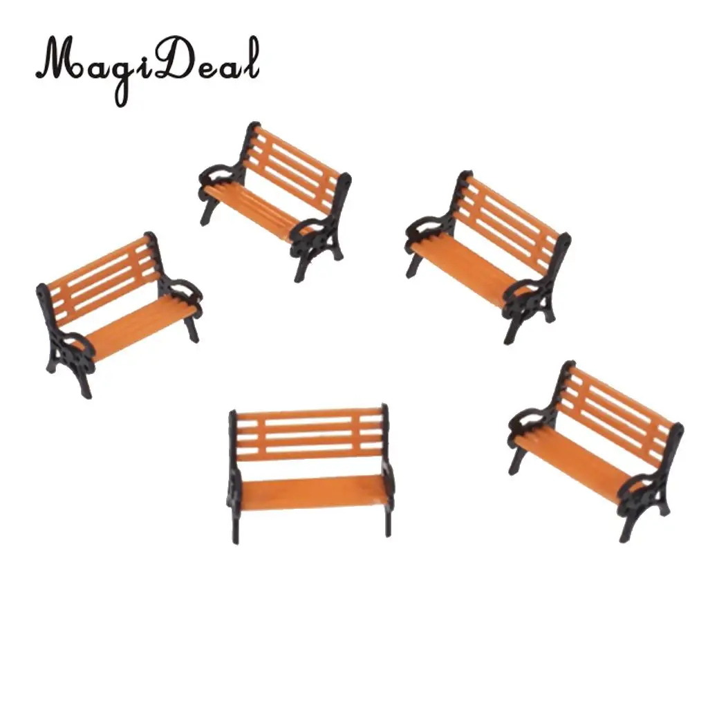 5Pcs/Lot 1:75 Plastic Model Park Bench Model for Garden Station Platform Street Scene Layout Landscape w/ Black Arm