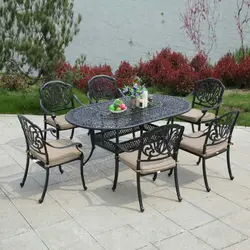 Садовый литой алюминиевый набор овальный стол с 6 стульями металлическая мебель 7 шт набор