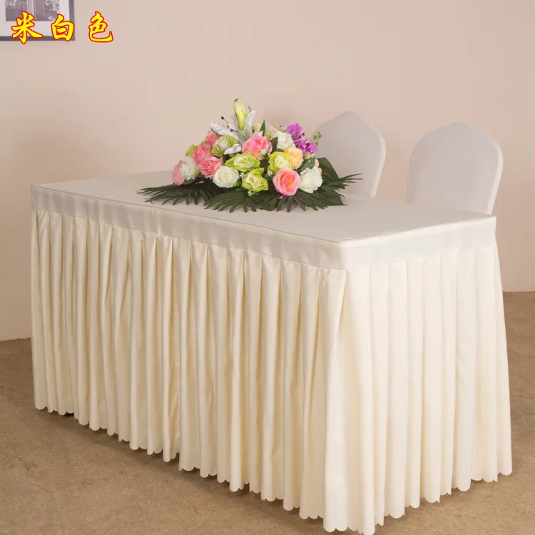 Полиэфирная Ткань Свадебный стол юбка Таблица Плинтус отель свадебные юбка для сцены для катерть для стола крышка украшения - Цвет: beige