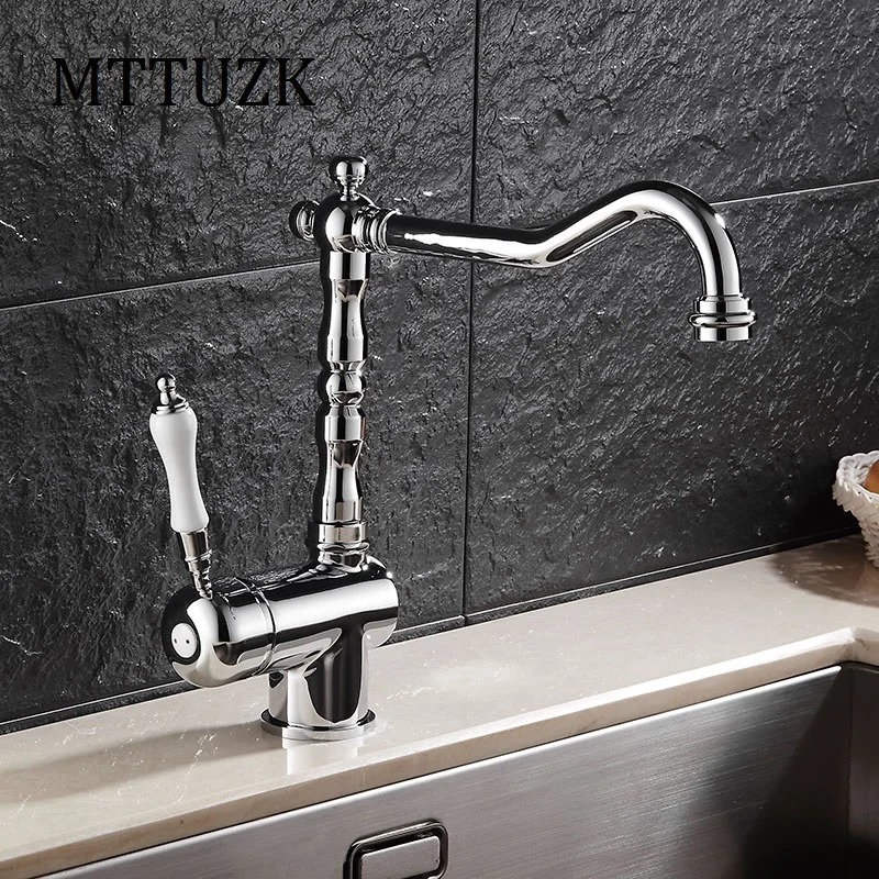 MTTUZK Vintage European Style Sing Handle Kitchen Sink Tap Brass Chrome