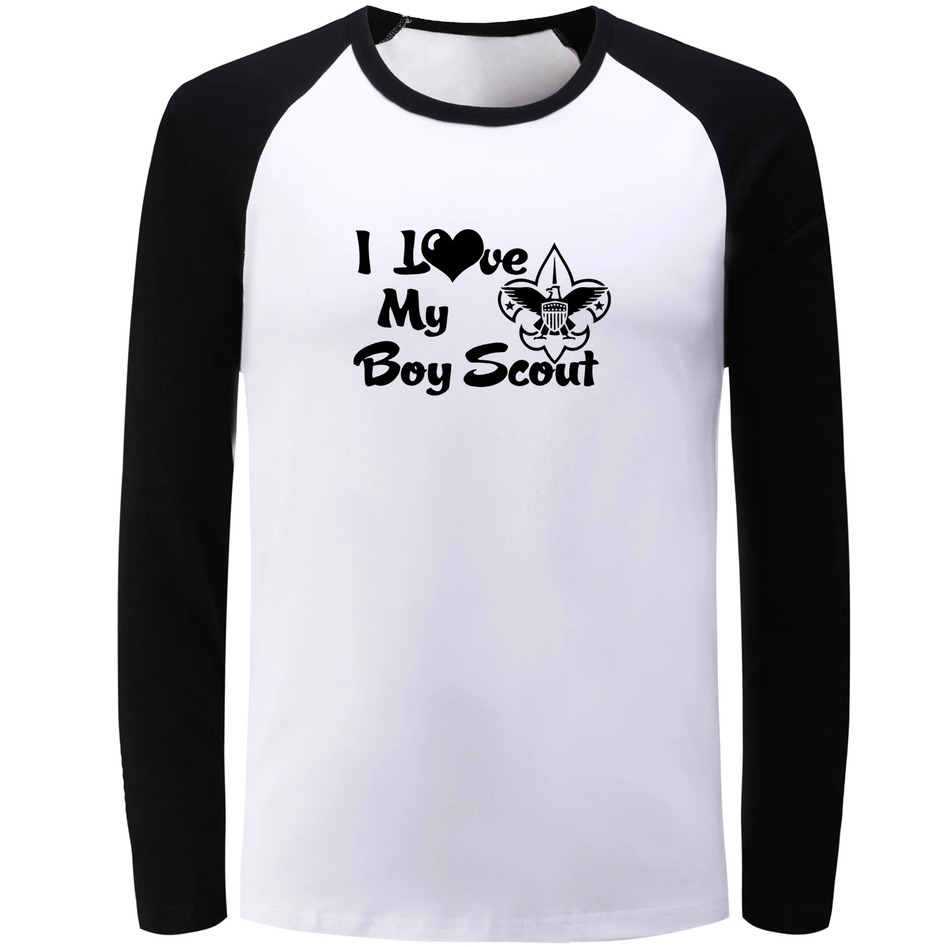 

iDzn Unisex Fashion Patchwork Long Sleeve T-shirts I Love My Boy Scout Design T Shirt for Men Boy Cotton Fitness Streetwear