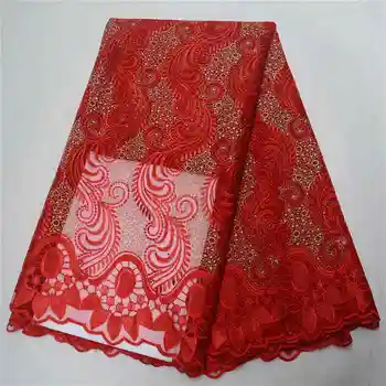 

african lace fabric 2019 fast shipping lace with Embroidered Nigerian Lace Fabric For Women Red French Mesh Lace PSA717-5