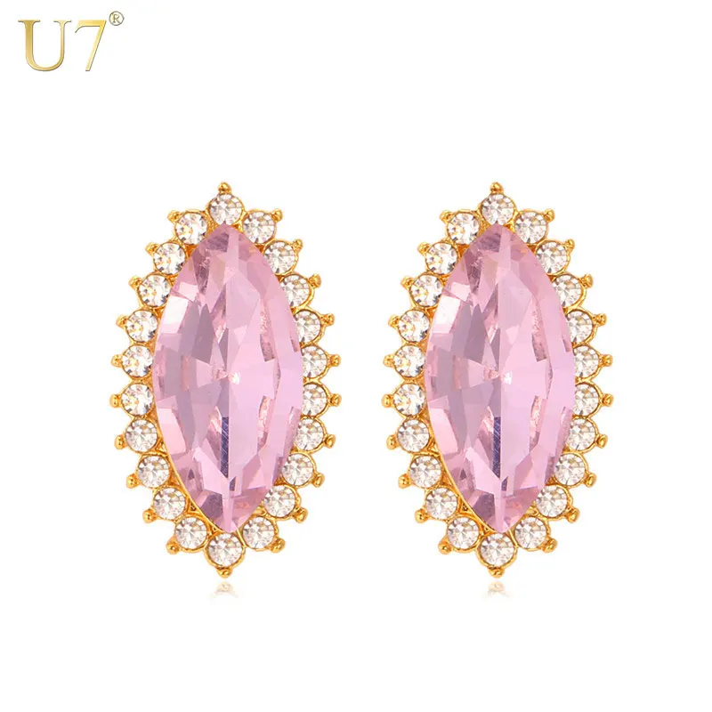 

U7 Crystal Pink Earrings Trendy Gold Color 7 Colors Luxury Crystal Rhinestone Jewelry Earrings For Women E444