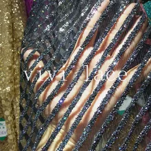 5 ярдов Быстрая HL385 черная полоса ручная вышивка с блестками Тюль Сетка кружевная ткань для свадебного платья