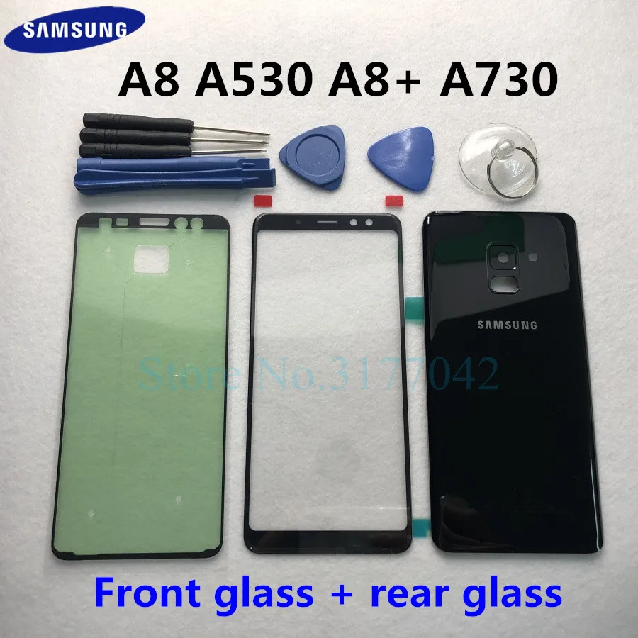 Для Samsung Galaxy A8 A8 Plus A8+ A530F A730F Передняя Сенсорная панель внешняя линза+ задняя крышка аккумулятора Задняя стеклянная крышка корпуса