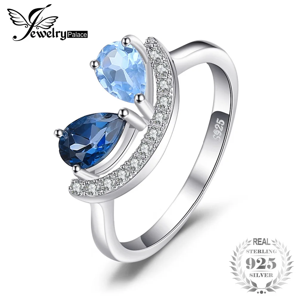 

JewelryPalace Fashion 1 ct Pear Natural Sky Blue Topaz & London Blue Topaz Ring 925 Sterling Silver Rings For Women Fine Jewelry