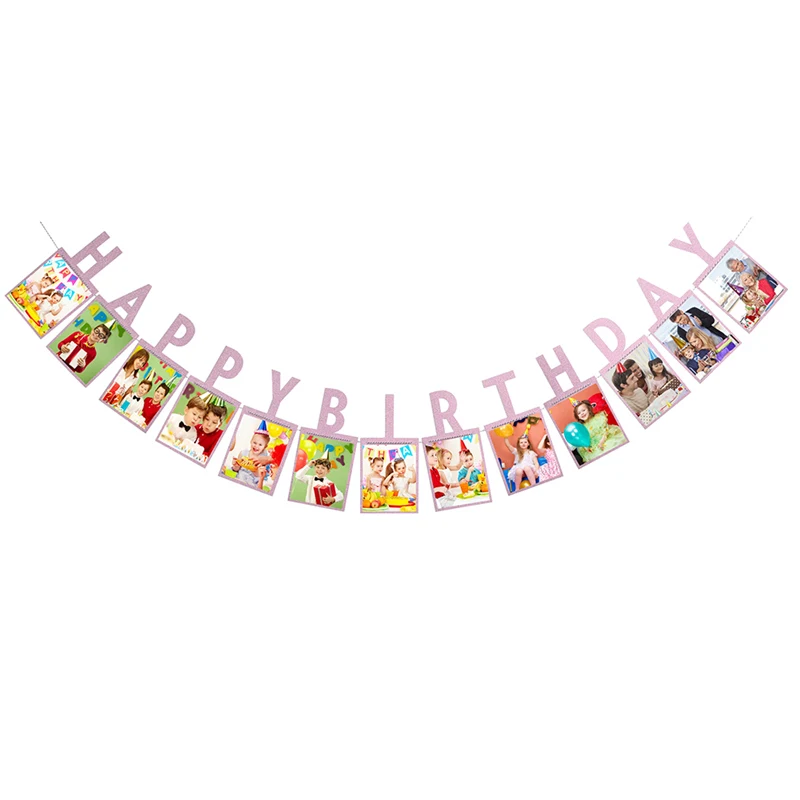 С днем рождения ребенка фото обрамление альбом фото 12 месяцев цифровой Pull флаг 1 года декорации с днем рождения - Цвет: 10