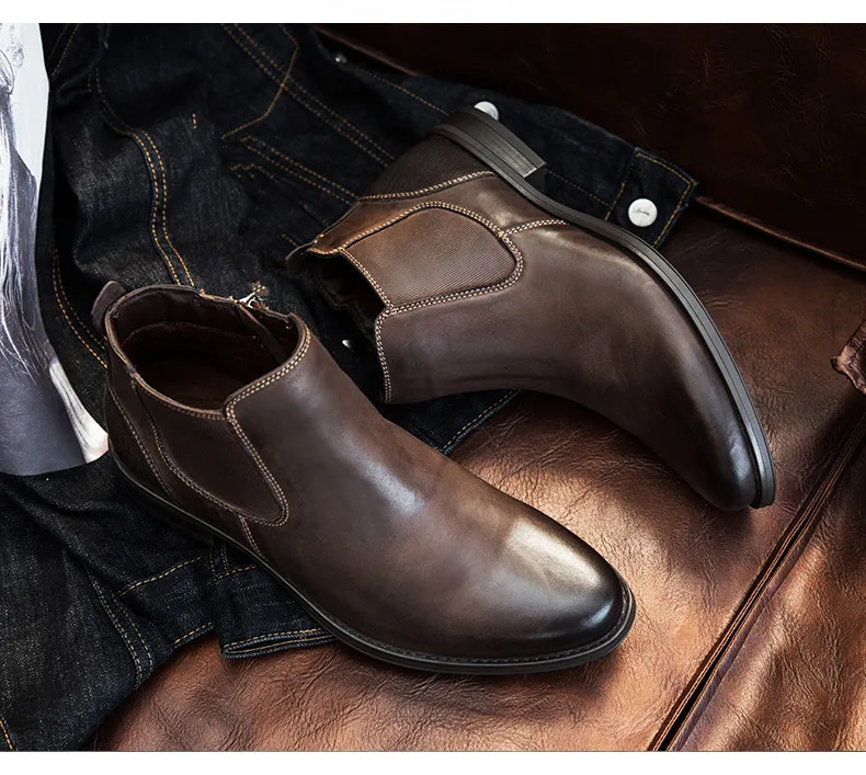 Мужские Ботинки «челси» с острым носком из натуральной кожи, мужской Ботильоны без застежки Бизнес мужские туфли-оксфорды; Осенне-зимние повседневная обувь