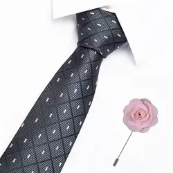 2019 розовый плед галстук наборы новый дизайн для мужчин плед и полосатый 7,5 см галстук и цветок броши наборы Бизнес Свадебная вечеринка шеи