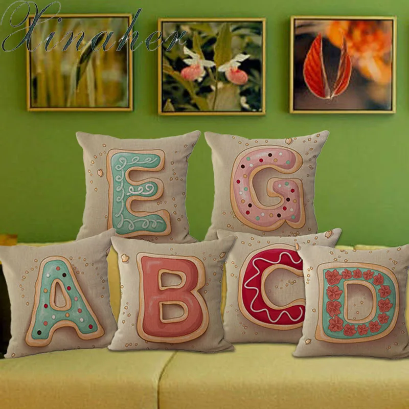 Cute Design Letter Pillow Case 26 English Letters Alphabet Cushion