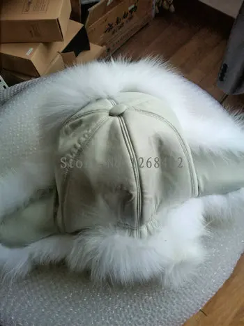 Натуральный Лисий Мех кожаный топ lei feng шляпа, Ушная шапка с накладками, теплая зимняя шапка больше цветов можно настроить - Цвет: 2  White fur