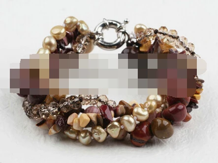 

FREE SHIPPING>>>@@ > 09430 Hot New Women Multi Strands Real Pearl and Stone Statement Bangle Bracelet Chain