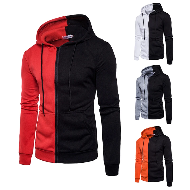 

New Fashion Hoodies Casual Patchwork Men Hooded Sweatshirt Slim Fit Pullover Hoody Leisure Zipper Jacket Tracksuit