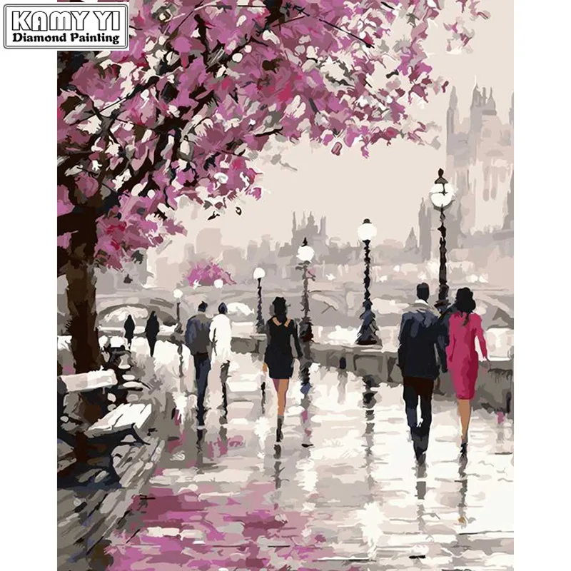

Diamond embroidery 5D DIY Diamond painting Cross stitch round Rhinestones Diamond mosaic"Cherry Blossoms Road"Home decoration