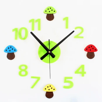 

Wall Clock Safe Modern Design Digital Vintage Large Led Kitchen Decorative Gift Rural Forest Wood Color Mushroom Clock