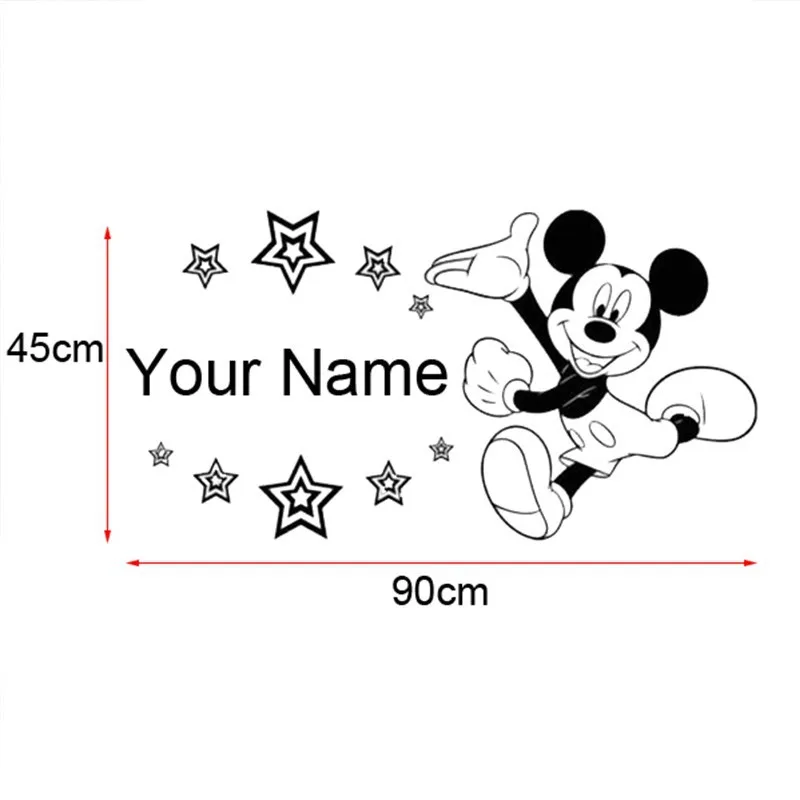Nombre personalizado con las estrellas Niños pared arte pegatina de pared niños habitaciones decoración tamaño 90x45 cm Mickey Mouse etiqueta engomada de la pared del vinilo