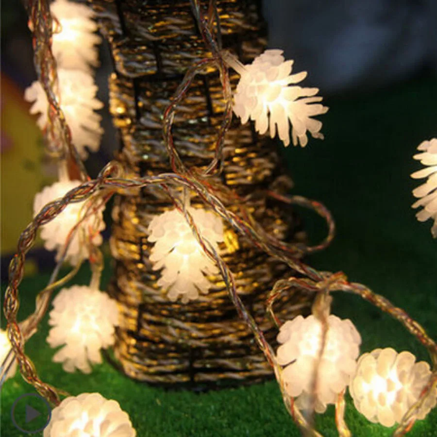 

HANMIAO 10 LED Garland on Batteries Pine Cone Nuts 4.5x3.5cm Christmas Lights Wedding Festival Tree Decoration Fairy Lights 25