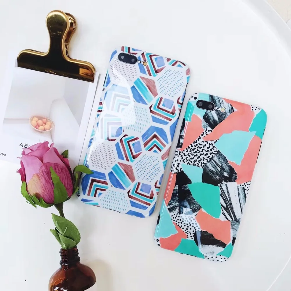 Candy Color Marble Phone Case For iphone X 6S 6 7 8 Plus Funny Geometry Splice Pattern Cases Retro Cover |