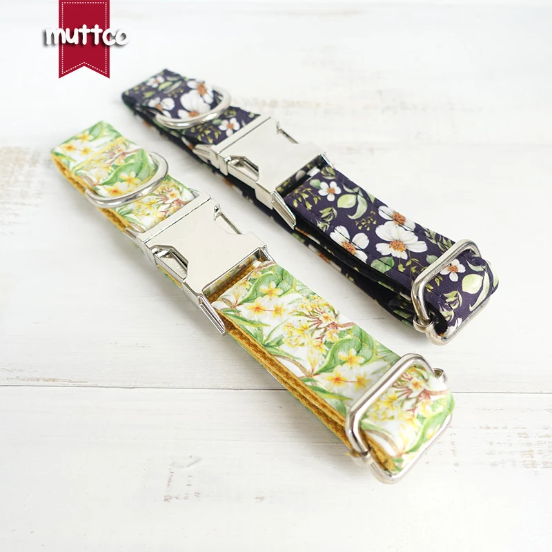 

MUTTCO retailing fashion handmade soft collar with small flowers THE CHRYSANTHEMUM and THE HAWAII dog collar and leash 5 sizes