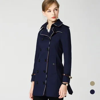 

New Lapel Long Sleeve Double-Breasted Cotton Slim Mid-length Windbreaker B3