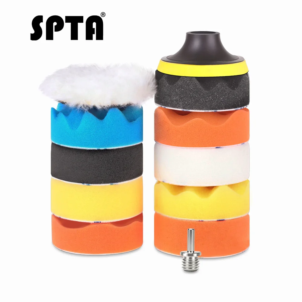 

SPTA 11Pc 3 4 inch car Polishing Pad Waxing Buffing Pad Wave Sponge Backer Plate Backing pad Kit Set For Car Polisher Buffer M14