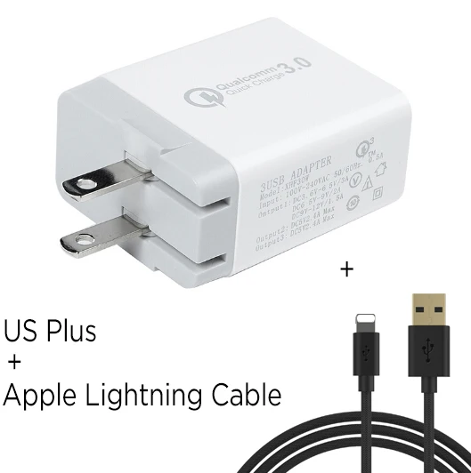 TURATA QC 3,0 USB настенное зарядное устройство универсальное быстрое зарядное устройство 3,0 30 Вт Быстрое зарядное устройство для мобильного телефона samsung iphone X 8 смартфон huawei - Тип штекера: US-for Apple Cable