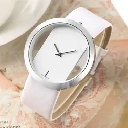Белый/черный/красный цвет кожаный ремешок женский браслет часы элегантный прозрачный дизайн кварцевые женские часы модные часы подарки