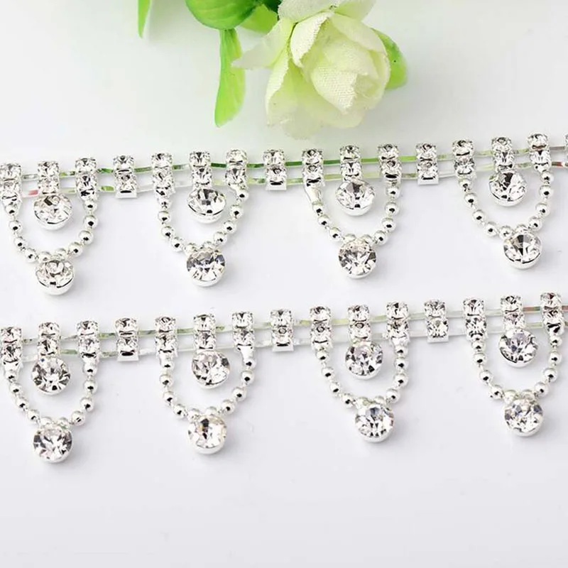 

10/50Yards Rhinestone Beaded Sew On Applique Trim Party Dress Embellishment Decor Silver Plated
