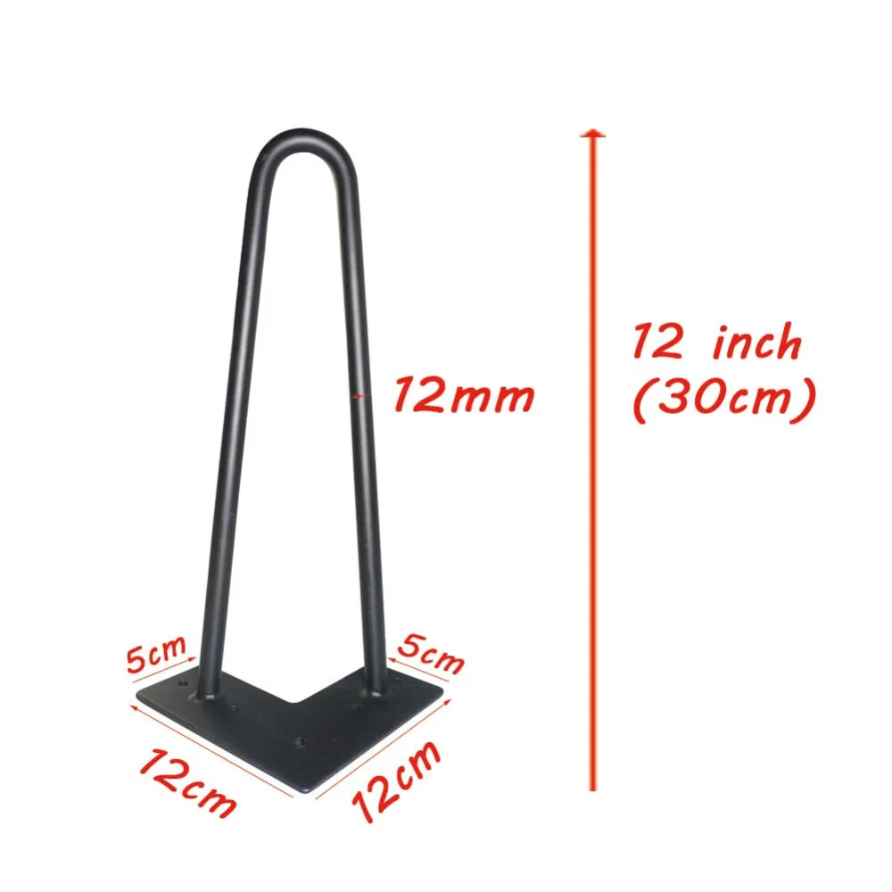

Black 12" 2 Rod Hairpin Legs,1/2" Solid Iron,Mid-Century Reproductions (Set of 4),Furniture Leg For Side Tables and Coffee Table