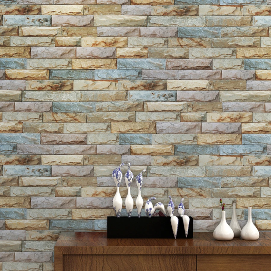 

Hot Sale Living Room TV Background Wallcovering 3D Faux Brick Wallpaper Roll Bedroom Decor Retro Waterproof Decorative Wallpaper
