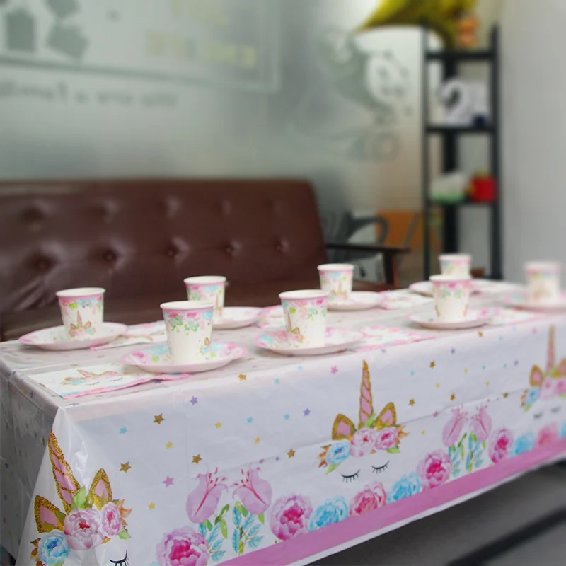 1 костюм 8/16 гостей одноразовая посуда для праздника розовый девичьи Единорог бумажные тарелки для вечеринки/чашки/салфетка для дня рождения, вечерние аксессуары для детей