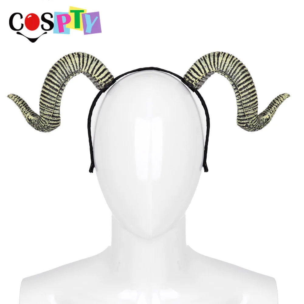 

Cospty Halloween Burning Man Festival Sheep Horns Hairband Carnival Party Larp Devil Costume Bull Ram Goat Horn Headband