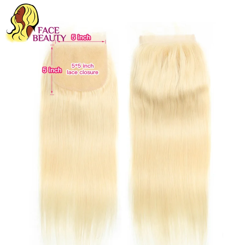 

Facebeauty 5x5 Brazilian Straight Remy Human Hair Pure 613 Honey Blonde Lace Top Closure 8-22 Inch Bleached Knot with Baby Hair