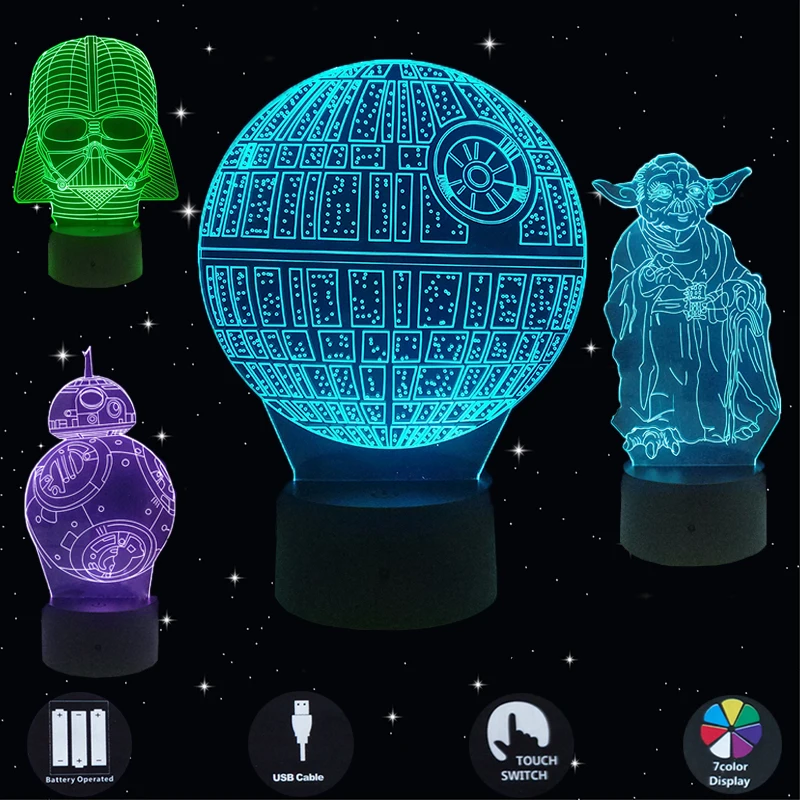 Stars Wars LED 3D Night Lights Creative Led Illusion Lamp Light Desk Table Lamp Lighting 7 Color Change Luminaria New Year Gifts