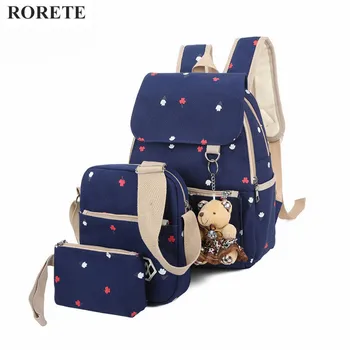 

Fashion 3pcs Set women canvas School bag for girl travel backpacks for teenage Mochila Lovely floral Backpacks Rucksack